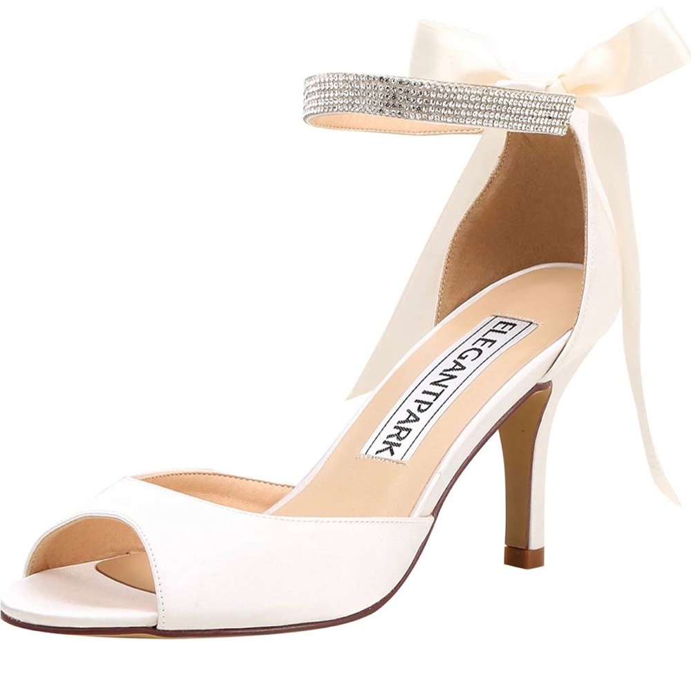 ELEGANTPARK Women Peep Toe High Heel Sandals Bridal Wedding Shoes. Ankle Strap
